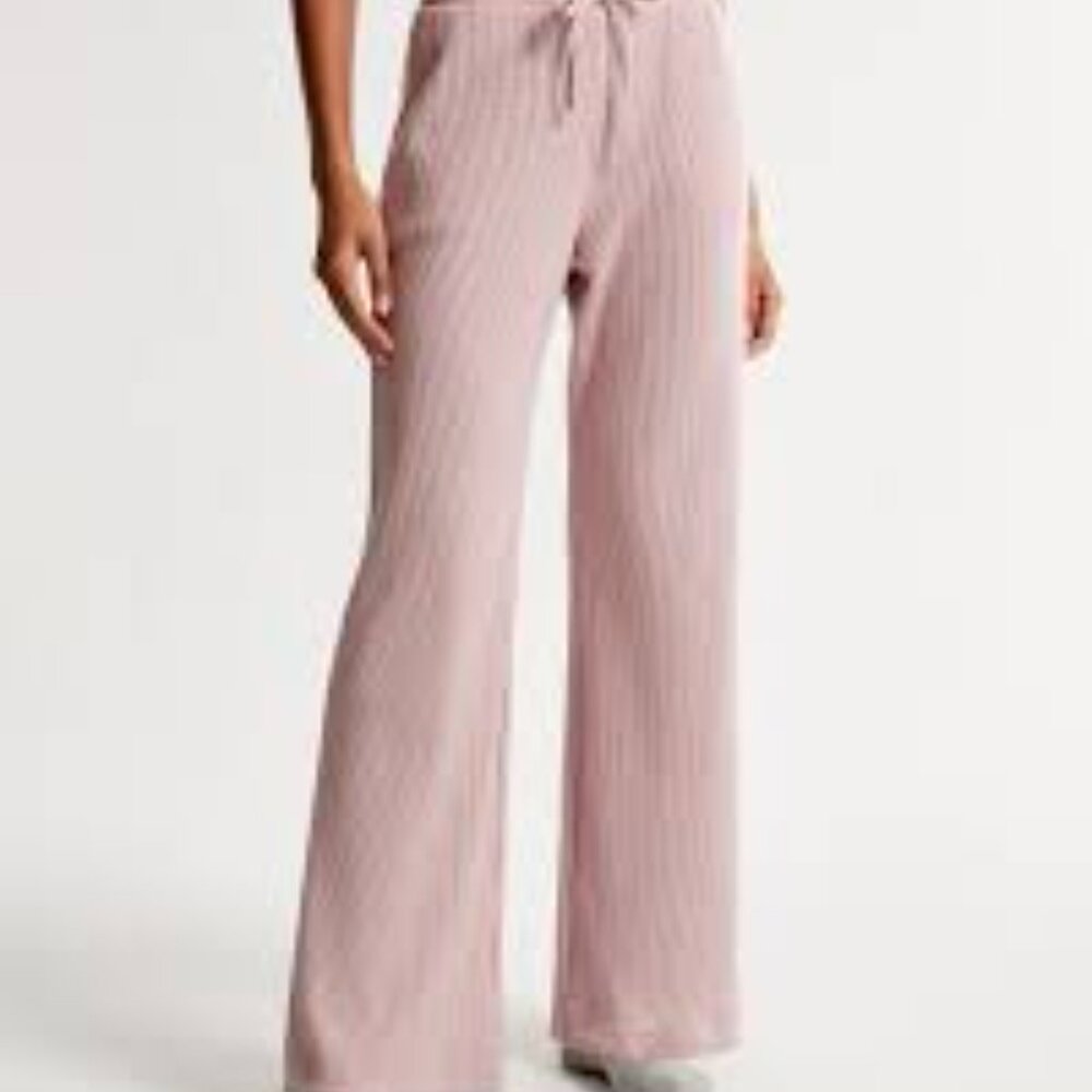 Abercrombie & Fitch Lounge Collection Waffle Knit Women's XS Pink Wide-Leg Pants
